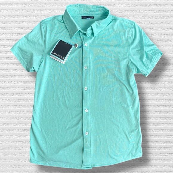 Andy & Evan Kids Boys Short Sleeve Textured Button Down Green, Size 8 - Picture 1 of 6